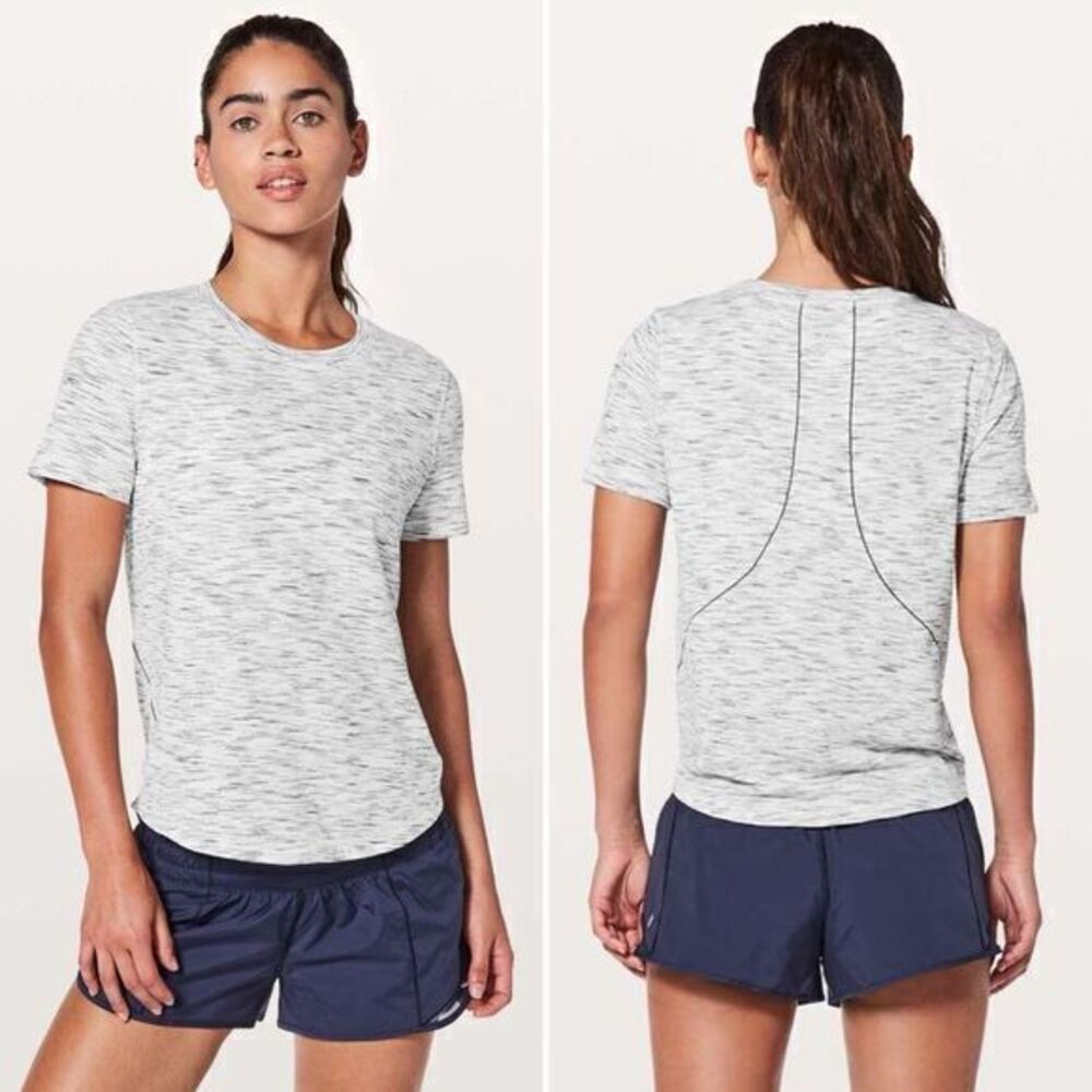 Lululemon Long Distance Short Sleeve in Tiger Space Dye Black White Size 8